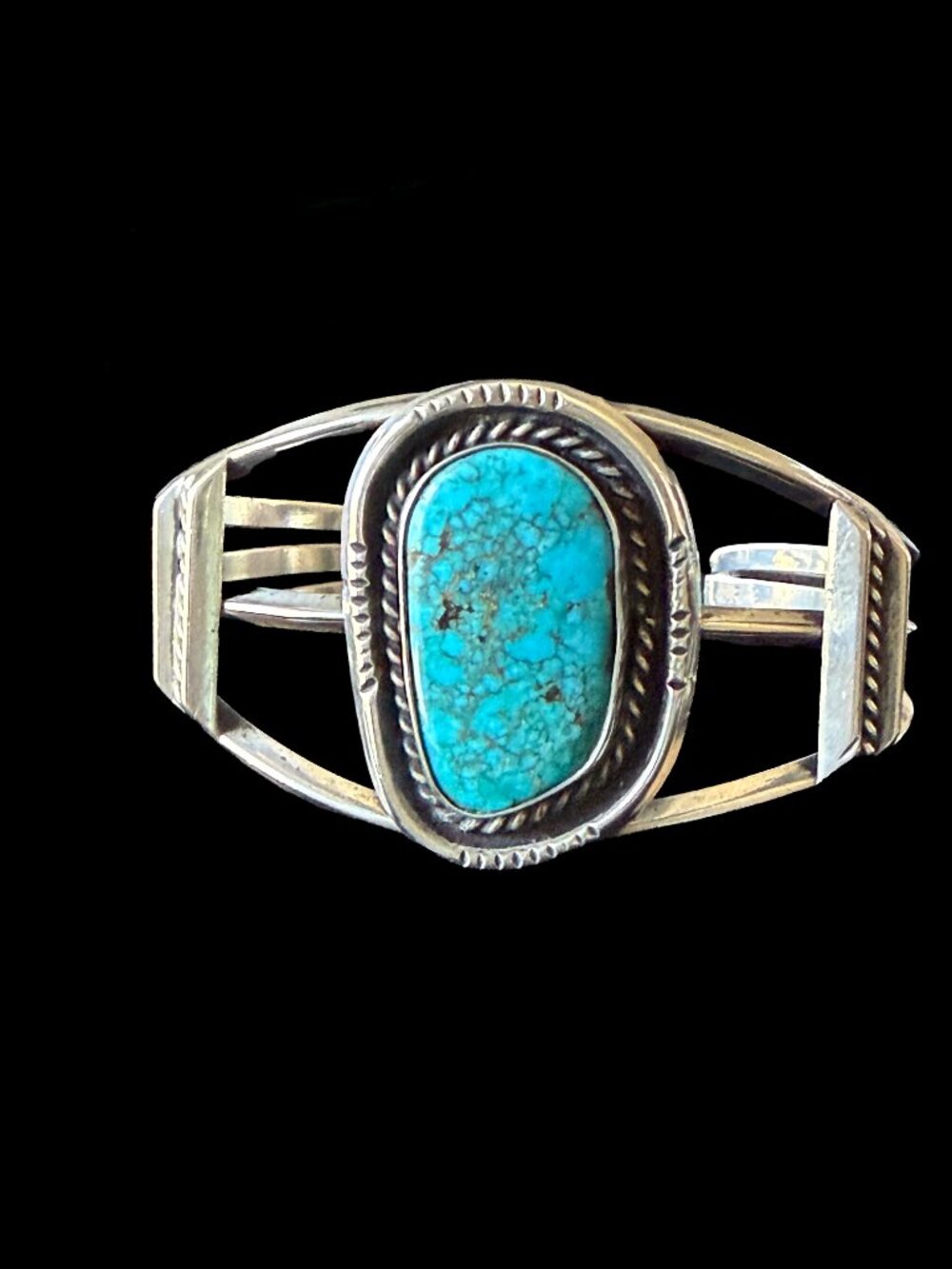 Vintage Navajo Sterling Silver Spiderweb Turquoise Cuff Bracelet 39g Unsigned